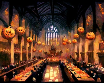 Magical Castle Halloween Art Print: Wizard School Illustration (Digital Download)