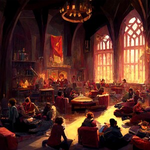 Rode en gouden grillige school leerlingenkamer illustratie, kunst aan de muur, kunstprint, digitale download, digitale print, wanddecoratie, woondecoratie