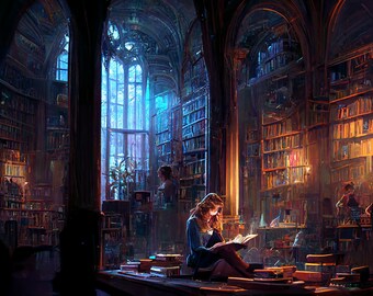Brightest Witch Library Illustration: Magical Wall Art (Digital Download)
