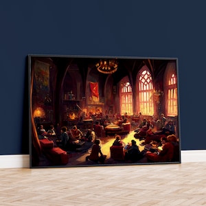Red and Gold Whimsical School Common Room Premium Matte Paper Poster  Illustration, Wall Art, Art Print, Wall Decor, Home Decor