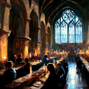 Große Halle inspirierte Illustration, Wandkunst, Kunstdruck, digitaler Download, Digitaldruck, Wanddekor, Wohnkultur