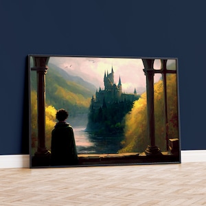 The boy who lived watching Magical Castle Premium Matte Paper Poster, Illustration, Wall Art, Art Print, Wall Decor, Home Decor
