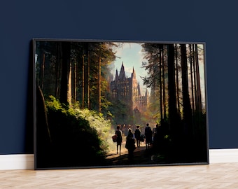 Matte papieren poster magische school: muurkunst fantasiekasteel
