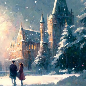Lovers at Magical Castle Illustration, Wall Art, Art Print, Digital Download, Digital Print, Wall Decor, Home Decor