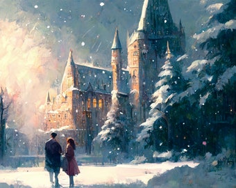 Magical Castle Lovers Art Print: Winter Wizarding School (Digital Download)
