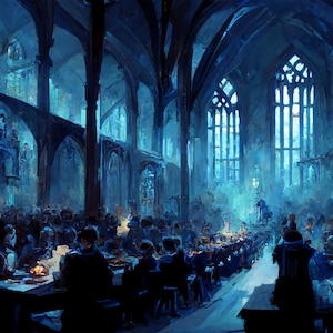 Goblet of Fire Great Hall Inspired Illustration, Wall Art, Art Print, Digital Download, Digital Print, Wall Decor, Home Decor
