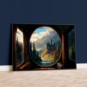 Magical School through a Magical Train Premium Matte Paper Poster Wall Art, Art Print, Wall Decor, Home Decor