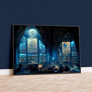 Blue and Bronze Whimsical School Common Room Premium Matte Paper Poster Wall Art, Art Print, Wall Decor, Home Decor