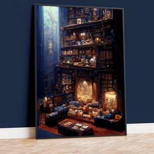 Blue and Bronze Whimsical School Common Room Premium Matte Paper Poster Wall Art, Art Print, Wall Decor, Home Decor