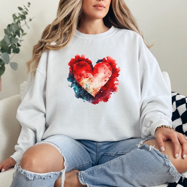 Sweatshirt with colorful watercolor heart for Valentine's Day