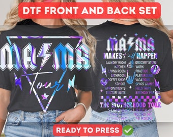 Mom Life Tour DTF Transfer Set | Front & Back Design | Adult and Pocket Size Options | Ready to Press | Motherhood Daily Task Shirt Print