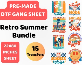 PreMade DTF Gang Sheet Retro Summer Bundle | Let's Beat The Heat | DTF Transfer |Direct to film transfer |Ready to press |DTF Bundle | 22x80