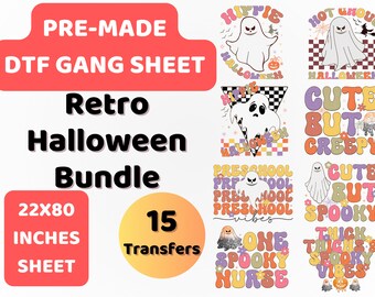 PreMade DTF Gang Sheet Retro Halloween Bundle | Halloween Day | DTF Transfer | Direct to film transfer | Ready to press | DTF Bundle | 22x80