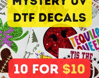 10 - Pack Mystery UV DTF Decals Bundle, Assorted Graphics - Best Value! Decals | UV Stickers | Ready to Apply | Bundle