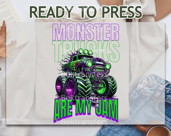 DTF Transfer, bereit zu drücken, T-shirt Transfer, Heat Transfer, direkt zu Film, Monstertruck DTF, Neon Night Fahrten Monstertrucks sind mein Jam