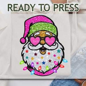 DTF Transfers, Ready to Press, T-shirt Transfers, Heat Transfer, Direct to Film, Christmas DTF Prints,  Santa With Sunnies