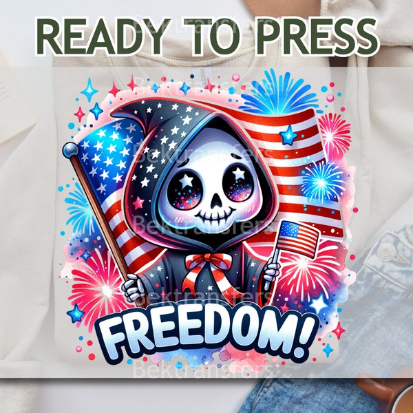 DTF Transfers, Ready To Press, T-shirt Transfer, Direct To Film, Snarky Skeleton DTF,  Patriotic Skull with American Flag Hoodie - 'Freedom'