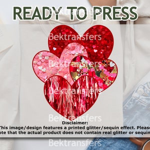 DTF Transfer Ready 2 Press, T-shirt Transfer, Heat Transfer, Direct 2 Film, Valentine Day Design DTF Glitter Look, No Mess 4 Valentine Heart