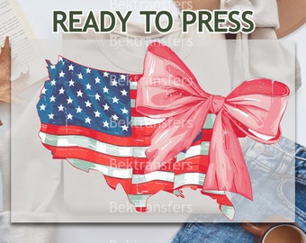 DTF Transfer, bereit zu drücken, T-Shirt Transfer, Heat Transfer, direkt zu Film, 4. Juli DTF American Style American Flagge mit Pink Ribbon