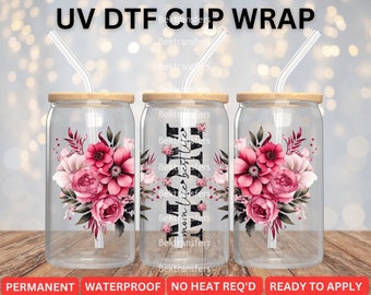 Glitter Look No Mess Mom Life Best Wrap DTF Cup Wrap for 16 oz Glass Cans- Ready to Apply- No Heat Needed - Ready to Ship! 9.5 x 4'' inches