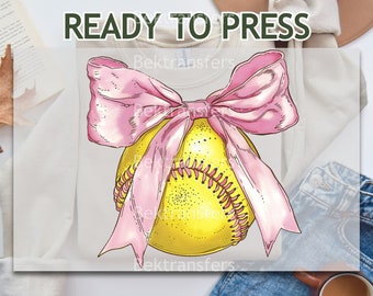 DTF Transfer, Ready to Press, T-shirt Transfers, Heat Transfer, Direct to Film, Trending DTF, Pink Bow And Yellow Baseball