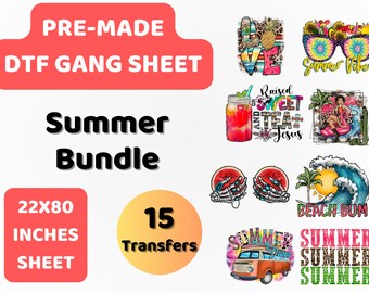 PreMade DTF Gang Sheet Summer Bundle | Summer | Beat The Heat | DTF Transfer | Direct to film transfer | Ready to press | DTF Bundle | 22x80