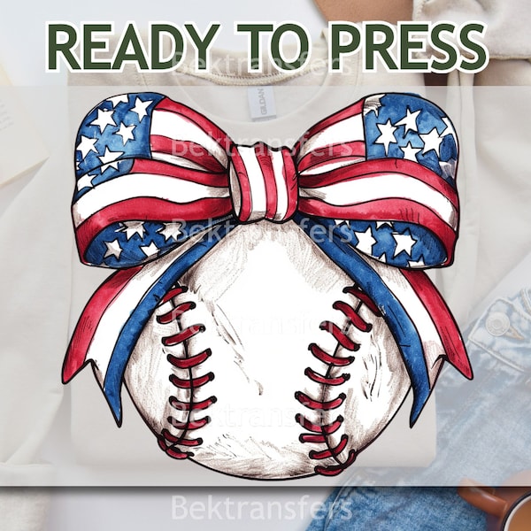 DTF Transfer, Ready to Press, T-shirt Transfers, Heat Transfer, Direct to Film, Trending DTF, American Flag Bow And Baseball