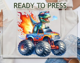 DTF Transfer, bereit zum Pressen, T-Shirt Transfer Heat Transfer direkt zum Film Monstertruck DTF Dino T-Rex Cool Rex Cruiser aufgeladener T-Rex