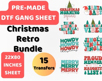 PreMade DTF Gang Sheet Christmas Retro Bundle | Christmas Vibes | DTF Transfer | Direct to film transfer | Ready to press |DTF Bundle |22x80