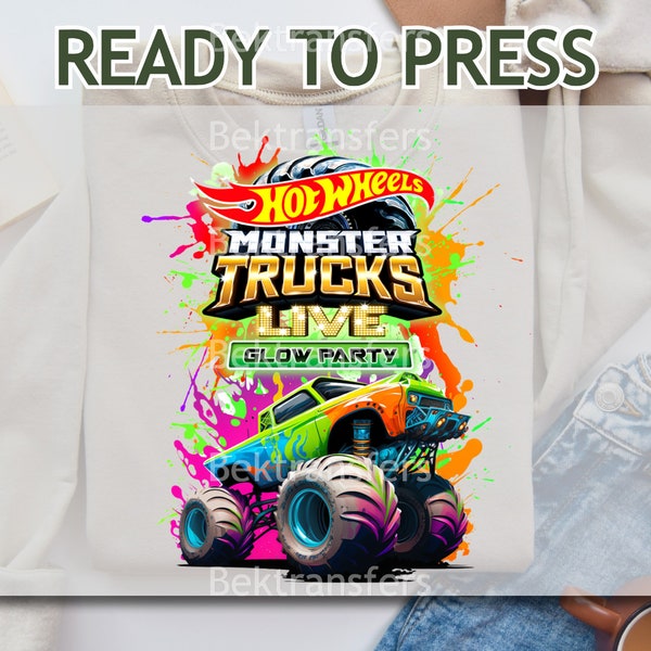 DTF Transfer, Ready to Press, T-shirt Transfers, Heat Transfer, Direct to Film, Trending Designs DTF, Hot Wheels, Monster Trucks Glow Party