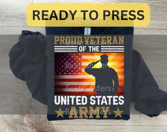 DTF, bereit zu drücken, T-Shirt Transfers, Heat Transfer, direkt zum Film, Vaterländische DTF, Militärische DTF, Stolzer veteran der US-Armee
