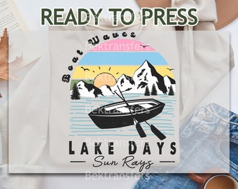 DTF, Ready to Press, T-shirt, Heat Transfer, Direct to Film, Lake DTF, Lake Life DTF, Boat Waves Lake Days Sun Rays