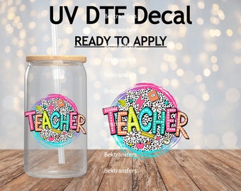 UV DTF Teacher Ver.2 Decalcomanie / Adesivi didattici / Decalcomania per tazza / Decalcomania per laptop / Pronto 2 Applicare permanente / Nessun calore richiesto / Impermeabile / 4'' di larghezza