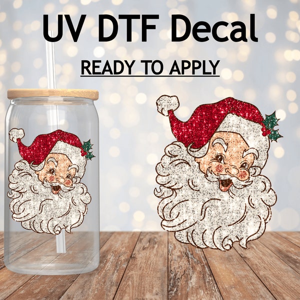 UV Faux Glitter Red Santa Decal/Sticker | Cup Decal | Laptop Decal | Ready to Apply Permanent | No Heat Req'd | Waterproof | 4'' Wide