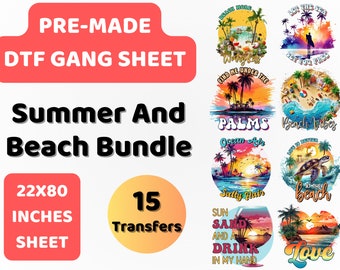 PreMade DTF Gang Sheet Summer And Beach Bundle | Summer | Beach | DTF Transfer | Direct to film transfer | Ready to press |DTF Bundle |22x80