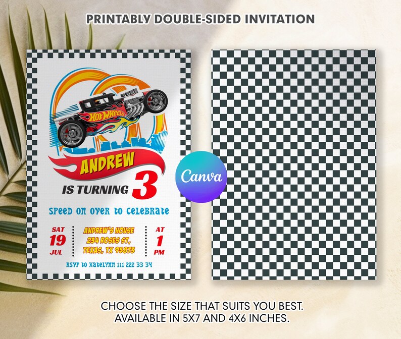 Cars Birthday Invitation, Hot Racing Invite, Wheels Invitation, Boy