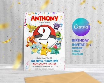 Printable Birthday Invitation, b-day invite, editable invitation, anime birthday invite, Instant Download