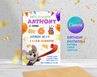 Editable Chuck E Cheese Birthday Invitation, Printable Mouse Invite