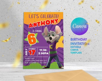 Chuck-E-Cheese Editable Invitation, Printable Birthday Invite, mouse invitation, Instant Download, Birthday Invite template