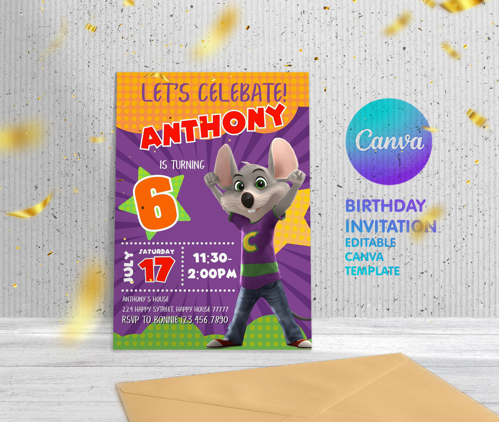 Chuck-e-cheese Editable Invitation, Printable Birthday Invite, Mouse ...