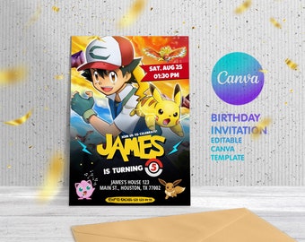 Printable Birthday Invitation, b-day invite, editable invitation, anime birthday invite, Instant Download