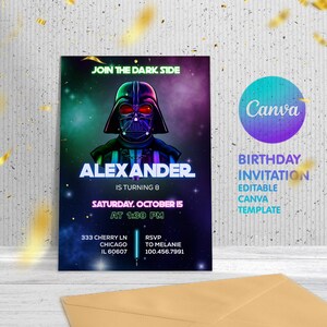 Editable invitation, Printable birthday invite, instant Download, wars invitation, Star invite, wars invitation, darth vader birthday party