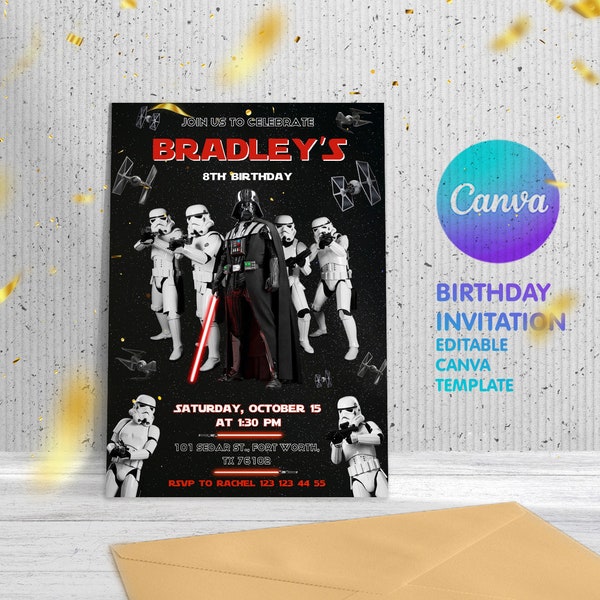 Star Wars invitation, Instant Download stormtrooper invitation, Printable Birthday starwars Invitation, darth vader invite