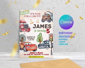 Cars birthday invitation, lightning mcqueen invite,  racing birthday, printable editable invitation, cars invite template