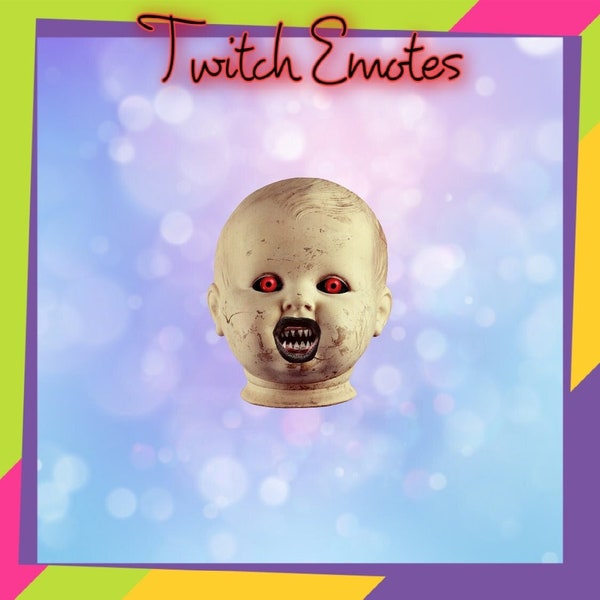 Creepy baby doll head emotes, twitch emotes, discord emotes, streamer emotes,  creepy emotes, scary emotes, horror emotes