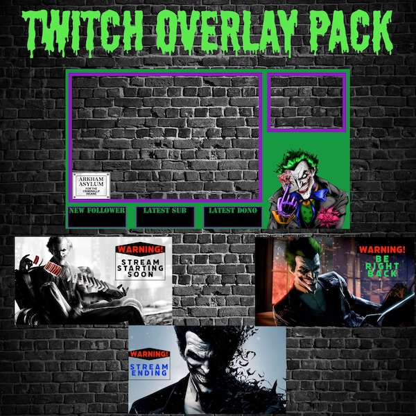 Joker stream overlay pack, twitch overlay, stream overlay, starting screen, be right back screen, ending soon, vtuber