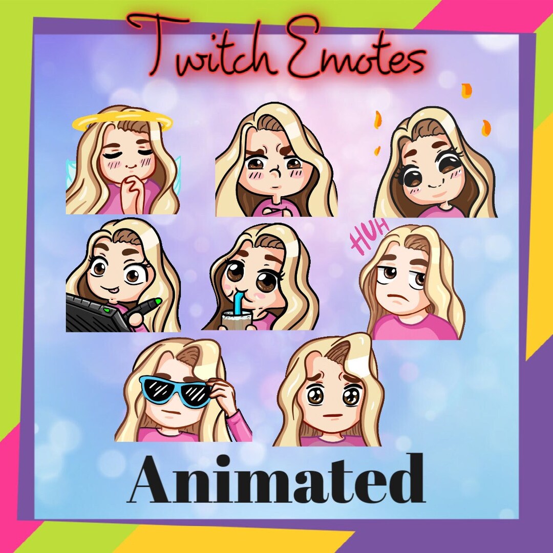 Blonde Girl Animated Pack of 8 Emotes, Twitch Emotes, Discord Emotes
