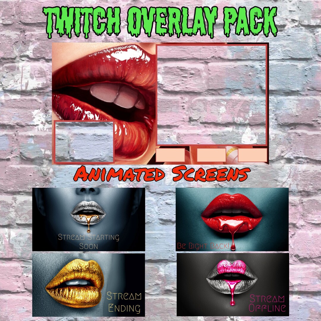 Pretty Lips Stream Overlay Pack, Twitch Overlay, Stream Overlay, Starting Screen, Be Right Back