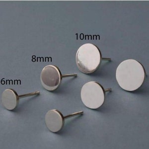 Plain Round Stud Earring in Sterling Silver Stud For Women's, Handmade Jewelry, 6mm, 8mm, 10mm, 12mm, 15mm Size, Push Back, Gifts For Her