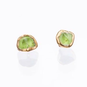 Mini Raw Peridot Earrings, Gold Fill, Raw Crystal Studs For Women, August Birthstone, Handmade Jewelry, Gift For Her, Sterling Silver Studs